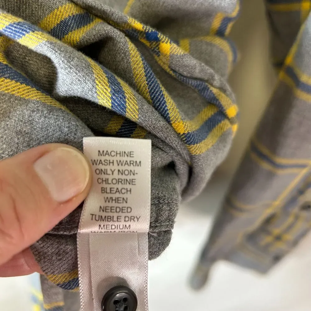 Banana Republic Men's Gray Yellow Blue Windowpane Plaid LS Flannel Shirt Size L